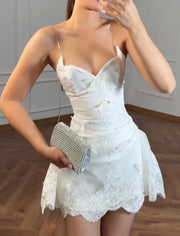 Refined Handmade Lace Embroidery Sexy Sling Waist-Slimming Dress