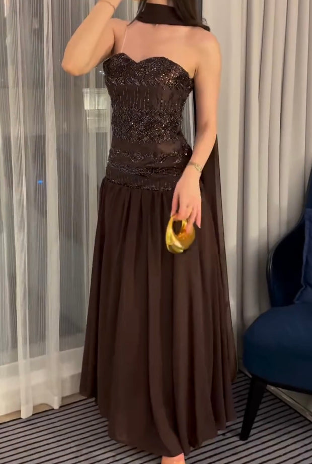 Graceful Tube Top Sequin Stitching Tight Dress
