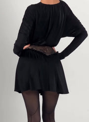 Temperament Long Sleeve Fluff Stitching Lace Skirt