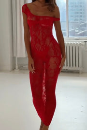 Sexy Single Lace Tight See-through Dress