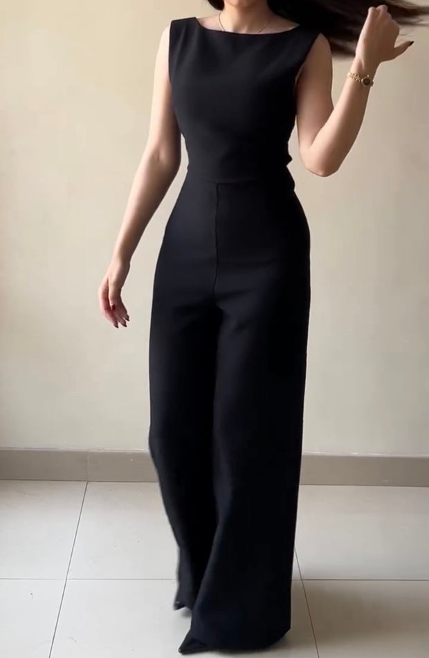 Off-Neck Sleeveless Bow Backless Jumpsuit