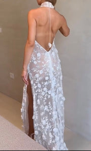 Dignified Flowers Collage Three-Dimensional Flower Waist Slimming High Waist Dress