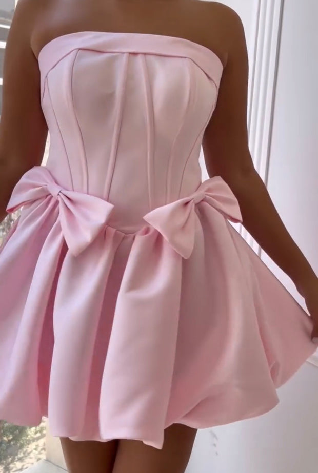 Sexy Tight Waist Deep V Mini Bow Dress