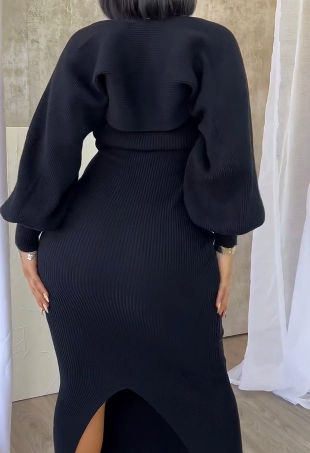 Square Collar Slimming Slimming off-Shoulder Knitted Sexy Dress