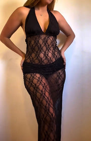 Sexy Lace Stitching Hollow Backless Dress