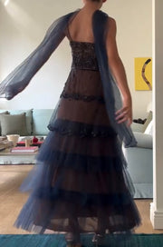 Ruffle Sleeveless Slim Fit Large Swing Fairy Mesh Dress