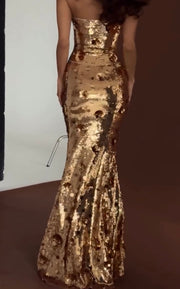 Sequined Gold Dress High-End Light Luxury Evening Dress Sling Dress
