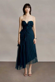 Sexy Tube Top Pleated V-neck Dress