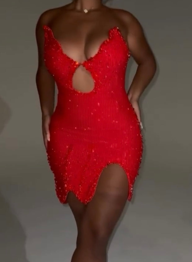 Sexy Bandeau Glitter Hollow Dress