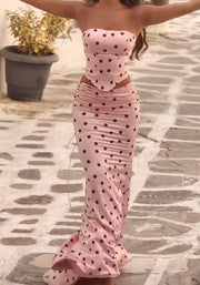 Elegant Polka Dot Printed Navel Tube Top Vest Skirt Two-Piece Suit