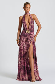 Melania Maxi Dress - Magenta Orchid Print